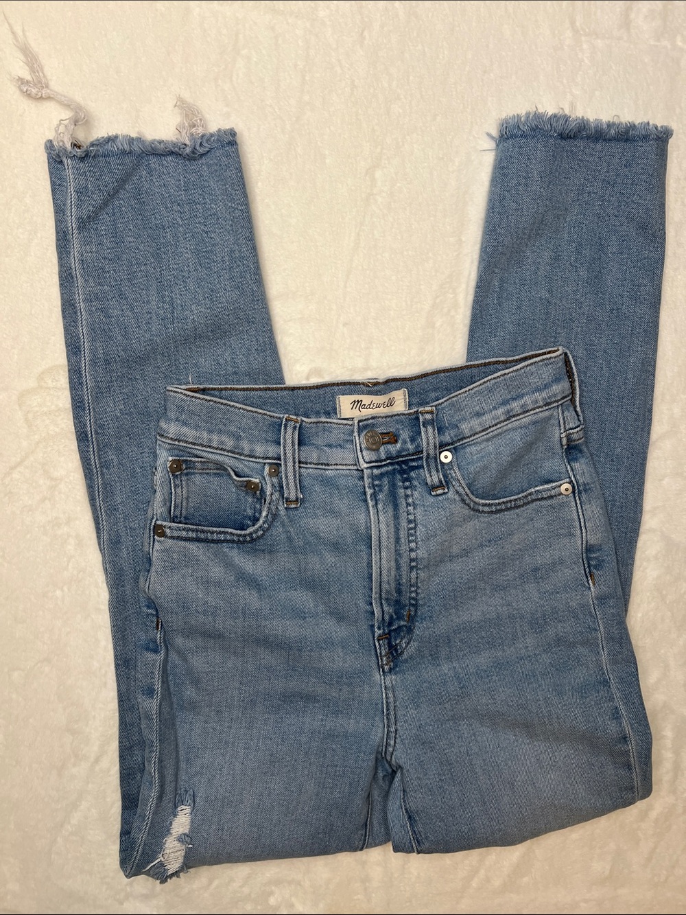 Madewell The Perfect Vintage Jeans in Light Blue Denim Distressed Wash Size 24